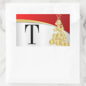 Monogram Goud & Rood Vrolijk Kerstmis Rechthoekige Sticker (Tas)