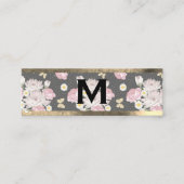 Monogram Goud | Roze Bloemen Mini Visitekaartje (Voorkant)