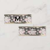 Monogram goud | Roze bloemen Mini Visitekaartje (Voorkant / Achterkant)