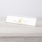 Monogram Goud Script Calligrafie Modern Custom Bureau Naambordje (Voorkant)