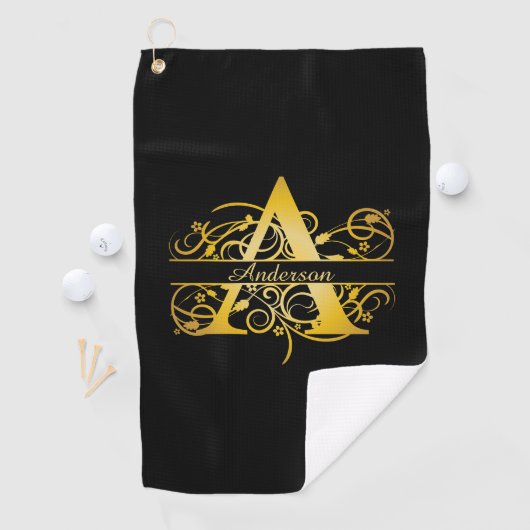 Monogram goud silhouet golfhanddoek (Insitu)
