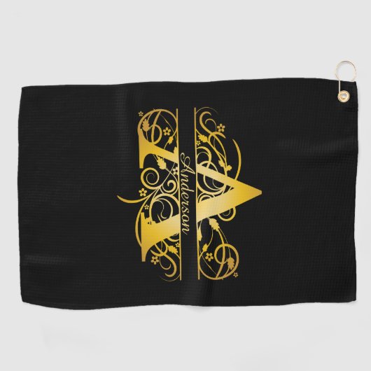 Monogram goud silhouet golfhanddoek (Horizontaal)