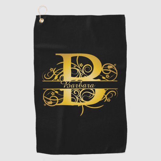 Monogram Goud Silhouet Letter B Golf Handdoek (Voorkant)