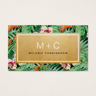 Monogram Goud Tropische Bladeren Visitekaartjes