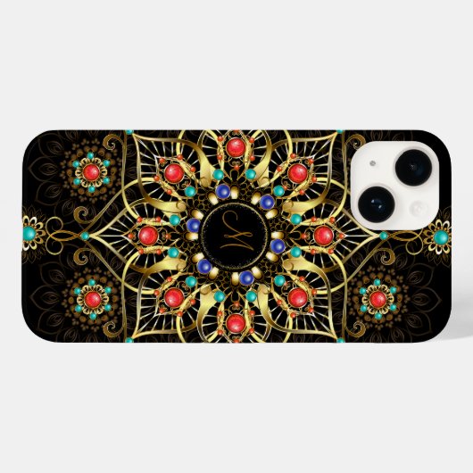Monogram Goud Turquiose Rood Mandala Juweel Case-Mate iPhone Case (Achterkant (horizontaal))