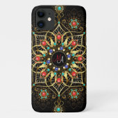 Monogram Goud Turquiose Rood Mandala Juweel Case-Mate iPhone Case (Achterkant)