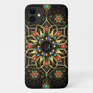 Monogram Goud Turquiose Rood Mandala Juweel Case-Mate iPhone Case