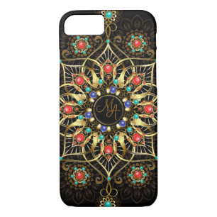 Monogram Goud Turquiose Rood Mandala Juweel iPhone 8/7 Hoesje