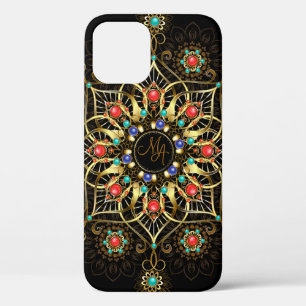 Monogram Goud Turquiose Rood Mandala Juweel Case-Mate iPhone Case