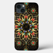 Monogram Goud Turquiose Rood Mandala Juweel Case-Mate iPhone Case (Achterkant)