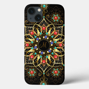 Monogram Goud Turquiose Rood Mandala Juweel Case-Mate iPhone Case