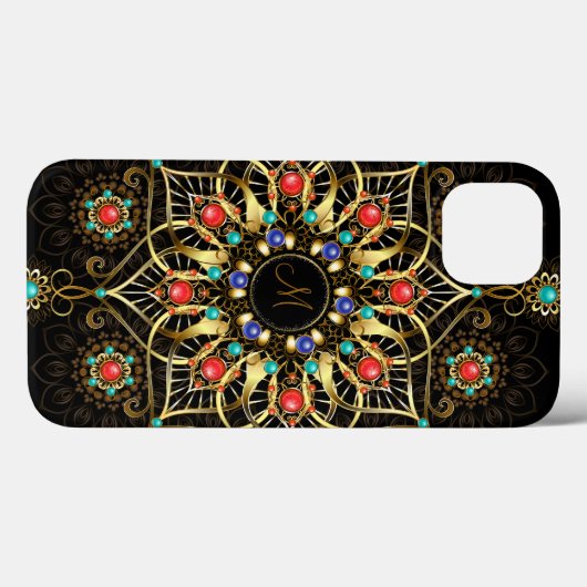 Monogram Goud Turquiose Rood Mandala Juweel Case-Mate iPhone Case (Achterkant (horizontaal))