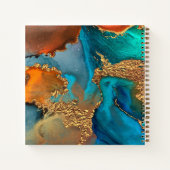 Monogram goud turquoise marmer waterverf vierkant notitieboek (Achterkant)