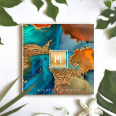 Monogram goud turquoise marmer waterverf vierkant notitieboek