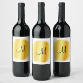 Monogram goud uitziende moderne elegante sjabloon wijn etiket (Flessen)