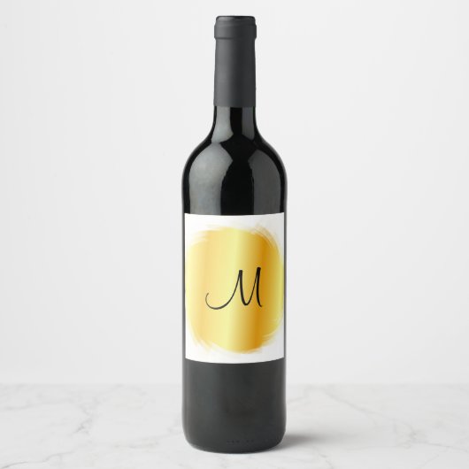 Monogram goud uitziende moderne elegante sjabloon wijn etiket (Voorkant)