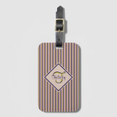 Monogram goud, Violet, Paarse en roze strepen Bagagelabel (Voorkant (verticaal))