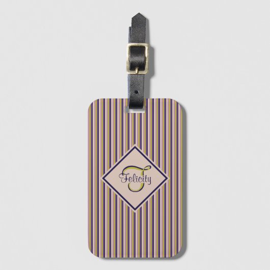 Monogram goud, Violet, Paarse en roze strepen Bagagelabel (Voorkant (verticaal))
