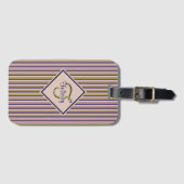 Monogram goud, Violet, Paarse en roze strepen Bagagelabel (Voorkant (horizontaal))