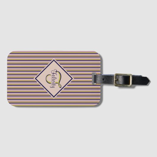 Monogram goud, Violet, Paarse en roze strepen Bagagelabel (Voorkant (horizontaal))