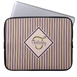 Monogram goud, Violet, Paarse en roze strepen Laptop Sleeve