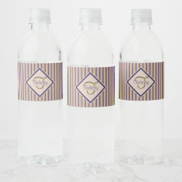 Monogram goud, Violet, Paarse en roze strepen Waterfles Etiket