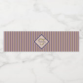 Monogram goud, Violet, Paarse en roze strepen Waterfles Etiket (Enkel label)