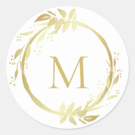Monogram Goud Wit Kerstmis Krans Envelop Seal Ronde Sticker