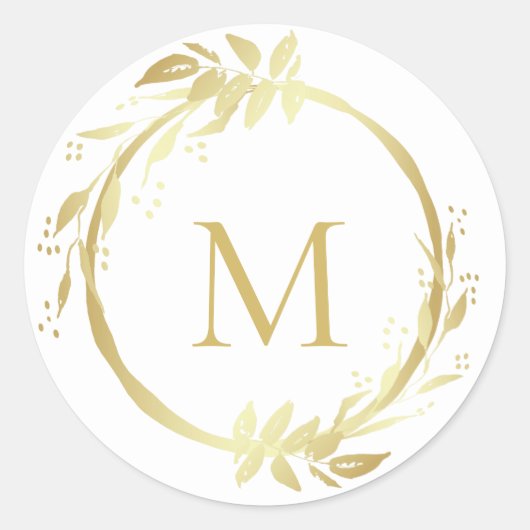 Monogram Goud Wit Kerstmis Krans Envelop Seal Ronde Sticker (Voorkant)