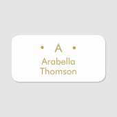 Monogram Goud Wit Minimalistisch Elegant Modern Naamplaatje (Voorkant)