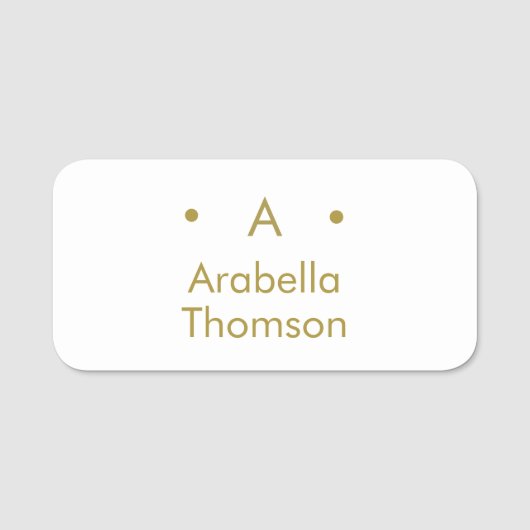 Monogram Goud Wit Minimalistisch Elegant Modern Naamplaatje (Voorkant)