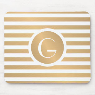 Monogram goud & Witte Stripes Muismat