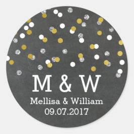 Monogram Goud Zilver Confetti Bruiloft Favor Label