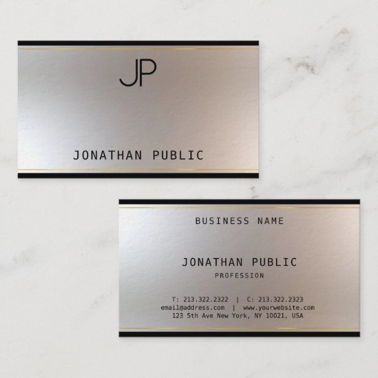 Monogram Goud Zilver Elegante Sjabloon Extra Dik Visitekaartje (Voorkant / Achterkant)