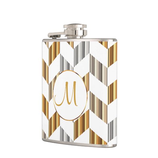 Monogram - Goud, zilver en wit design Heupfles (Links)