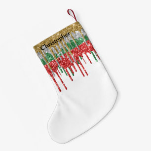 Monogram Goud Zilver Rood Groen Glitter Druppels Kleine Kerstsok