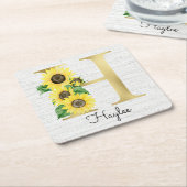 Monogram Goud Zonnebloemen Initiaal H Kartonnen Onderzetters (Schuin)