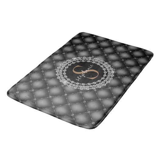 Monogram Goud Zwart Diamanten Getuft Elegant Luxe Badmat (Gekanteld)