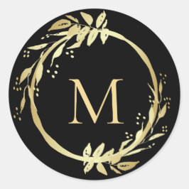 Monogram Goud Zwart Kerst Krans Envelope Zegel