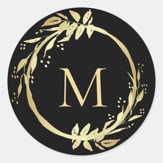 Monogram Goud Zwart Kerst Krans Envelope Zegel (Voorkant)
