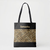 Monogram Goud Zwart Leopard Print Cheetah Dier Tote Bag (Voorkant)