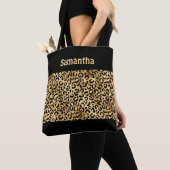 Monogram Goud Zwart Leopard Print Cheetah Dier Tote Bag (Dichtbij)