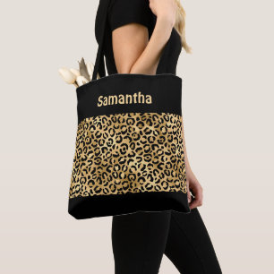 Monogram Goud Zwart Leopard Print Cheetah Dier Tote Bag