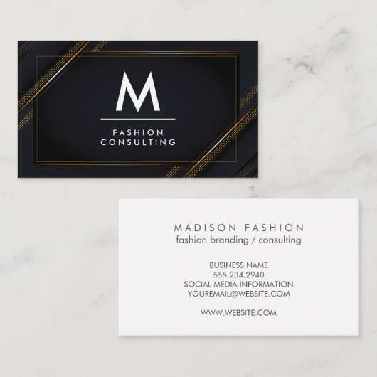 Monogram | Goud Zwart Lux Achtergrond Visitekaartje (Voorkant / Achterkant)