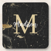 Monogram Goud Zwart Marmer Bier Onderzetter (Voorkant)