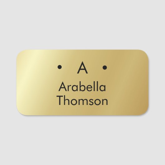 Monogram Goud Zwart Minimalistisch Elegant Modern Naamplaatje (Voorkant)