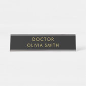 Monogram Goud Zwart Minimalistisch Modern Bureau Naambordje (Voorkant)