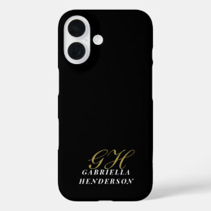Monogram Goud Zwart Minimalistisch Wit Naam Elegan iPhone 16 Hoesje