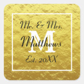 Monogram Goud Zwart Mr Mrs. Year Trouwpapier Vierkante Sticker (Voorkant)