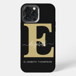 Monogram Goud Zwart Op Maat Gemaakte Script Naam iPhone 13 Pro Max Hoesje